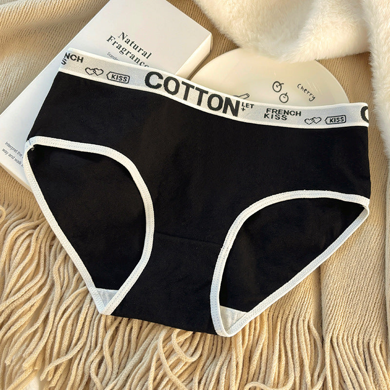 Letter Belt Girl's Underwear Cotton Mid Waist Antibacterial Soft Breathable Comfortable