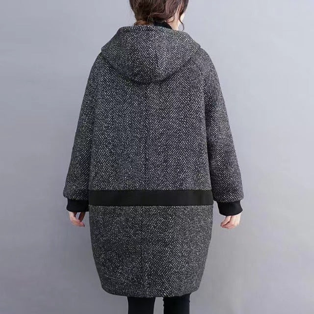 Winter Korean Style Loose Hooded Women's Mid-length Velvet Padded Thickened Coat