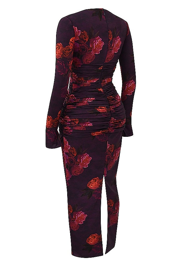 Vintage Print Slim-fit Houfu Split Evening Dress Suitable For All Kinds Of Parties