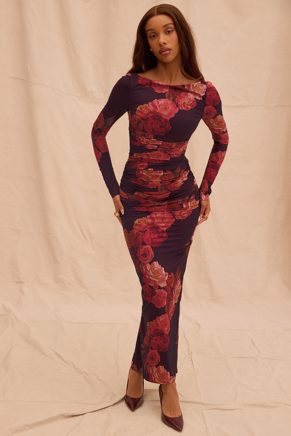 Vintage Print Slim-fit Houfu Split Evening Dress Suitable For All Kinds Of Parties