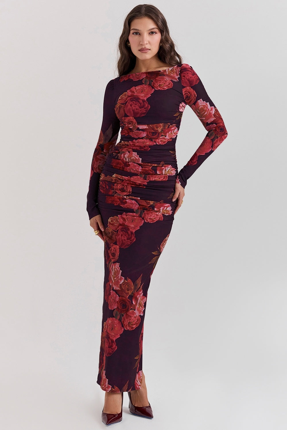 Vintage Print Slim-fit Houfu Split Evening Dress Suitable For All Kinds Of Parties
