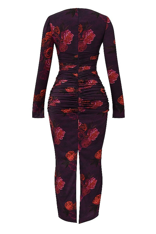 Vintage Print Slim-fit Houfu Split Evening Dress Suitable For All Kinds Of Parties