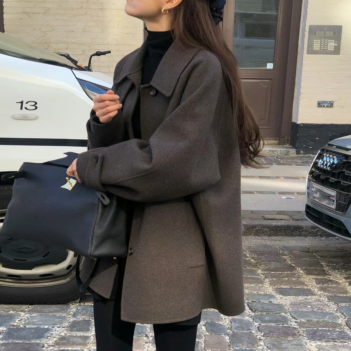 Lapel Single Breasted Mid-length Woolen Coat