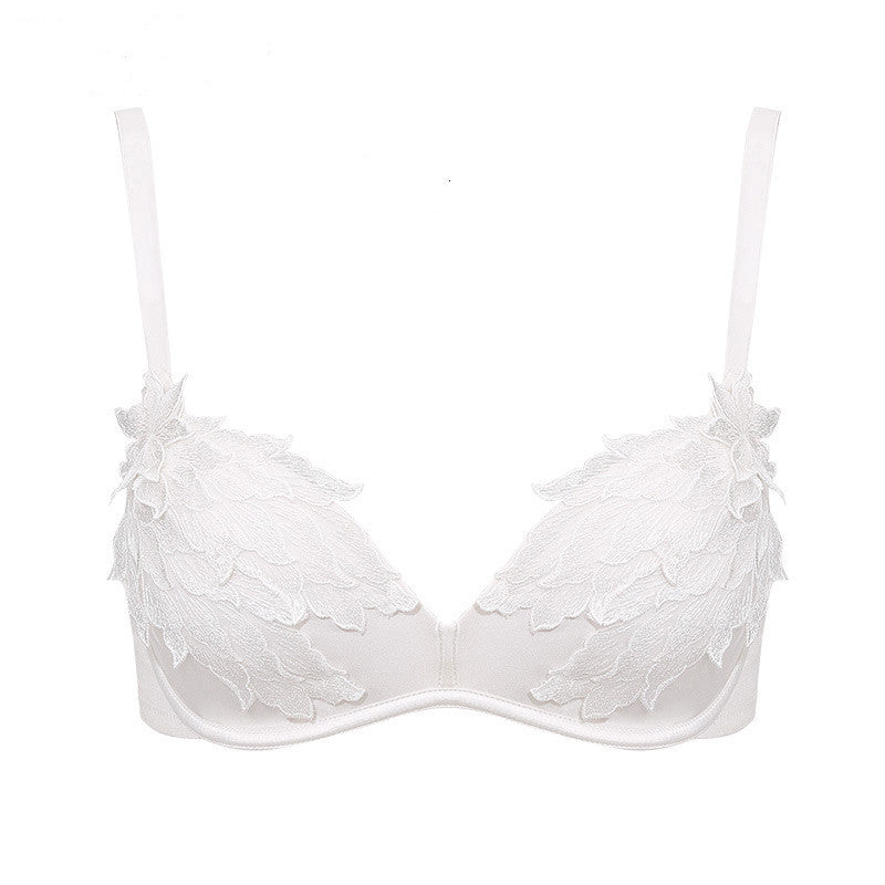 Embroidered small chest gather bra