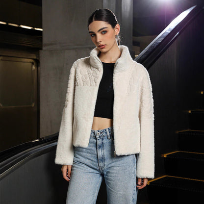 Women's Solid Color High Neck Long Sleeved Thick Coat