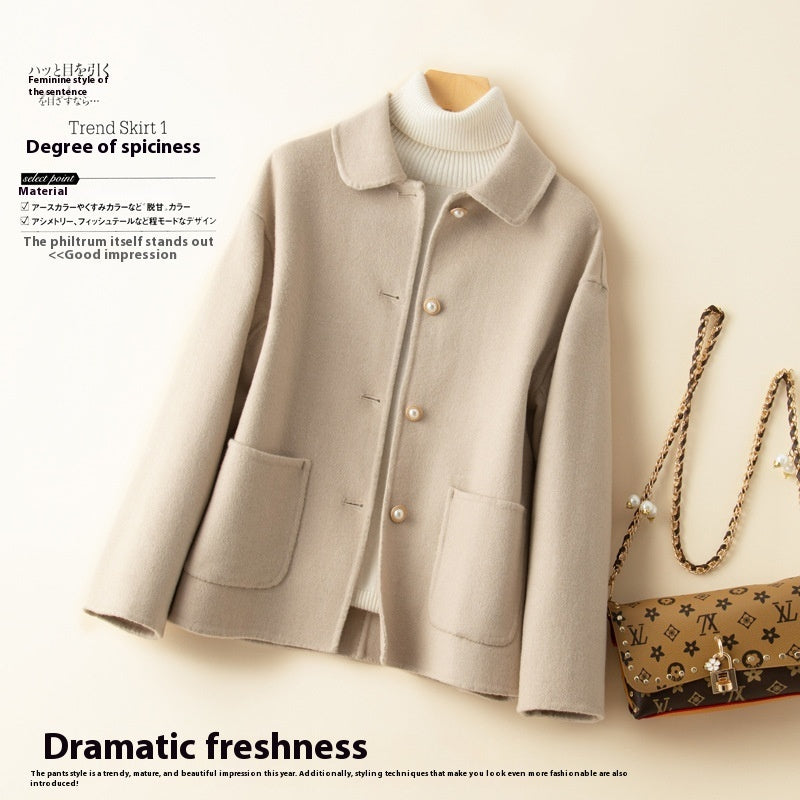 Double-sided Cashmere Short Doll Collar Classic Style Woolen Coat