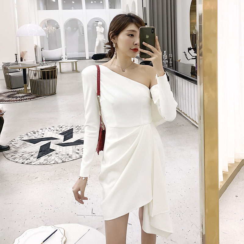 Diagonal Shoulder Party Dress