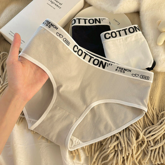 Letter Belt Girl's Underwear Cotton Mid Waist Antibacterial Soft Breathable Comfortable