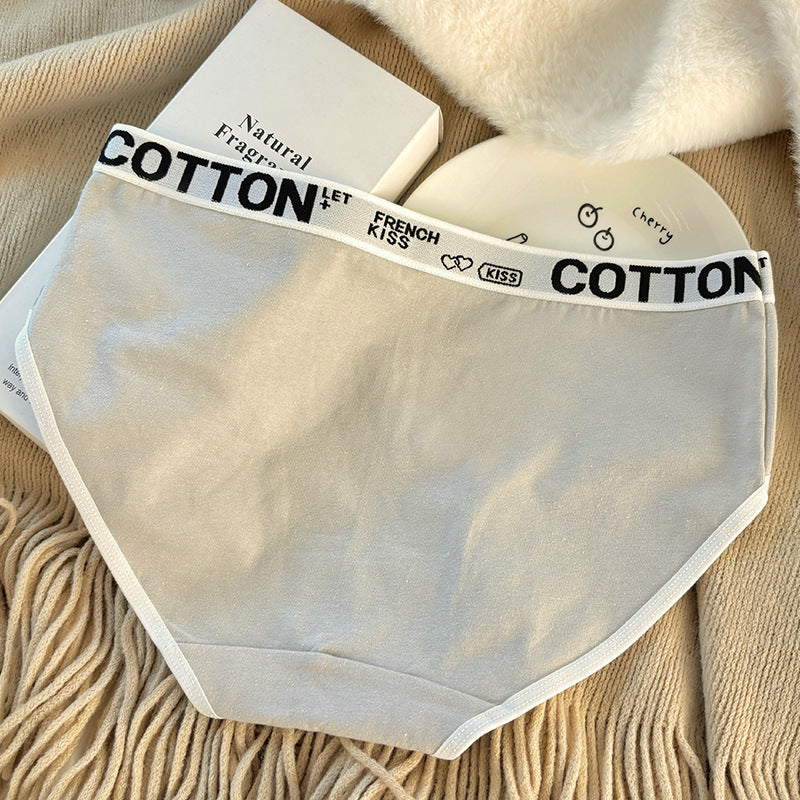 Letter Belt Girl's Underwear Cotton Mid Waist Antibacterial Soft Breathable Comfortable