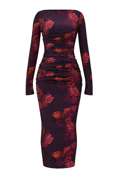 Vintage Print Slim-fit Houfu Split Evening Dress Suitable For All Kinds Of Parties
